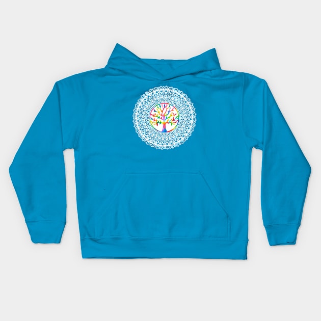 White Tree of Life Mandala Kids Hoodie by MyownArt